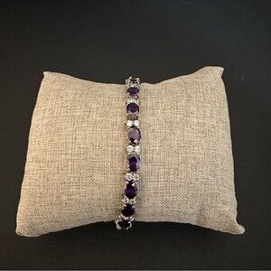 Elegant Purple Amethyst rhinestone Silver Bracelet